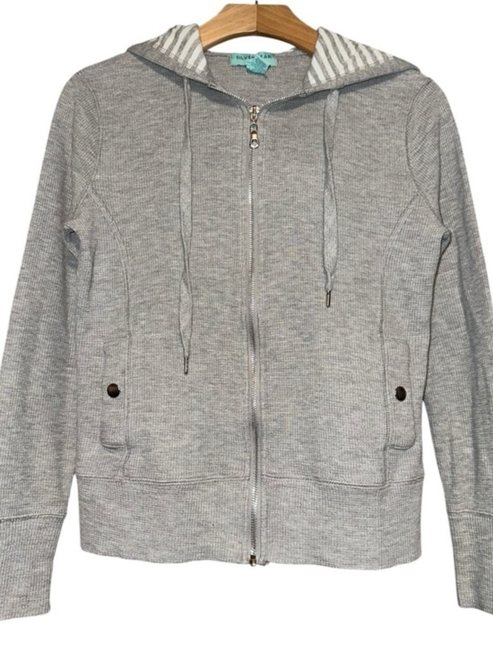 Silverwear Women’s S Heather Thermal Waffle Knit Gray Zip Up Hoodie Swestshirt